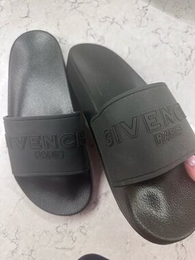 Givenchy Black Embossed Slide Sandals